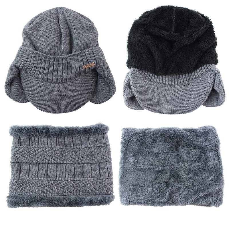 CAMOLAND 30% Wool Winter Beanie w/Visor & Earflaps for Men Outdoor Fleece Hat Scarf Set - Image 3